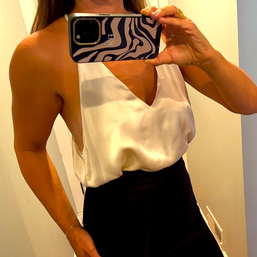 Alix NYC cream 100% silk camisole/ bodysuit large